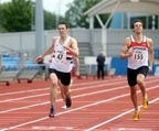 47 Harry Doran (Liverpool Pembroke & Sefton AC) beats David Riley (Gateshead Harriers) in the 400 metres, Northern Championships, Sport City, Manchester
